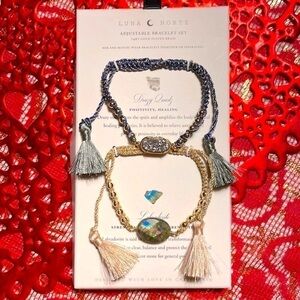 Brand New Luna Norte 14K Gold Plated Brass Adjustable Bracelet Set Druzy Quartz